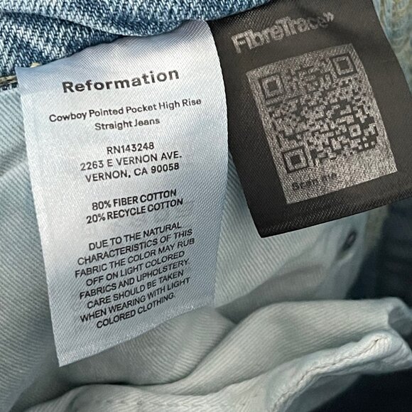 Reformation Cowboy Pointed Pocket High Rise Straight Jeans, Size 31 - Picture 4 of 5